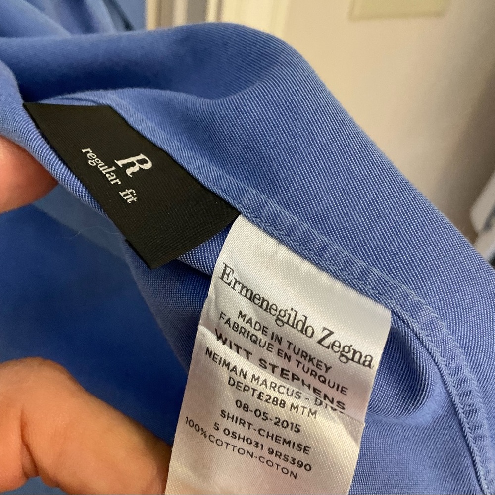 Ermenegildo Zegna Su Misura 100% Cotton Long Sleeve Button Down Blue Short, Sz - Picture 3 of 10